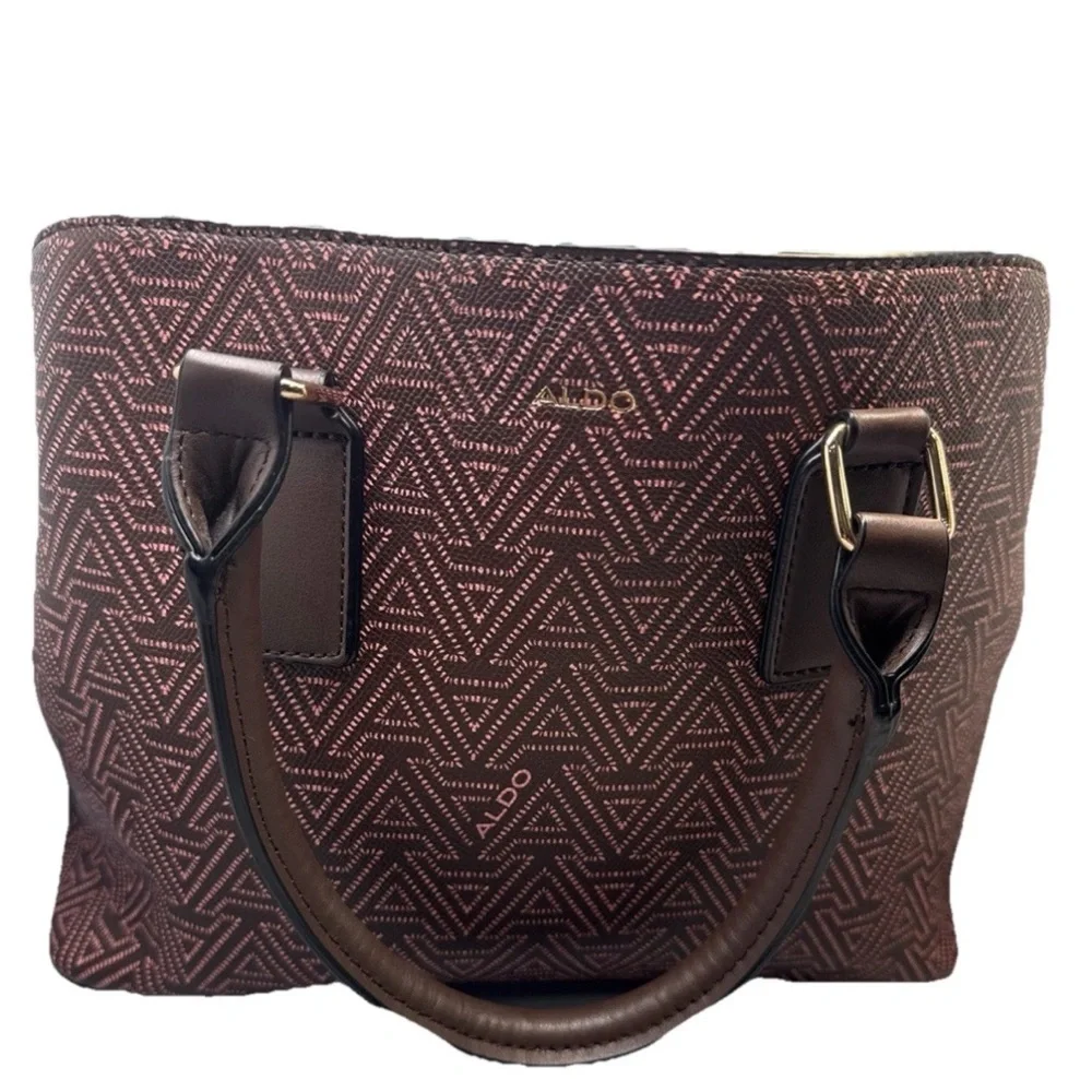 ALDO Crossbody Signature Galilini Pink & Brown Dome Satchel Handbag Purse Scarf - Picture 4 of 16